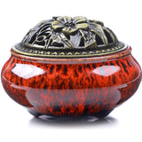 LAMDAWN Ceramic Incense Burner with Incense Stick Holder + Insulation use for Stick or Coil Incense, Sage Cones and Frankincense (Fambe Orange) | INCENSE BURNER | LAMDAWN