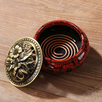 LAMDAWN Ceramic Incense Burner with Incense Stick Holder + Insulation use for Stick or Coil Incense, Sage Cones and Frankincense (Fambe Red) - LAMDAWN