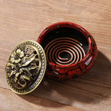 LAMDAWN Ceramic Incense Burner with Incense Stick Holder + Insulation use for Stick or Coil Incense, Sage Cones and Frankincense (Fambe Red) - LAMDAWN