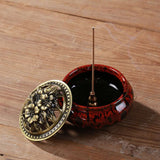 LAMDAWN Ceramic Incense Burner with Incense Stick Holder + Insulation use for Stick or Coil Incense, Sage Cones and Frankincense (Fambe Red) - LAMDAWN