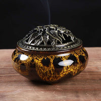 LAMDAWN Ceramic Incense Burner with Incense Stick Holder + Insulation use for Stick or Coil Incense, Sage Cones and Frankincense (Fambe Yellow) - LAMDAWN