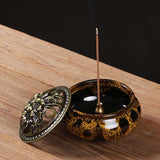 LAMDAWN Ceramic Incense Burner with Incense Stick Holder + Insulation use for Stick or Coil Incense, Sage Cones and Frankincense (Fambe Yellow) - LAMDAWN