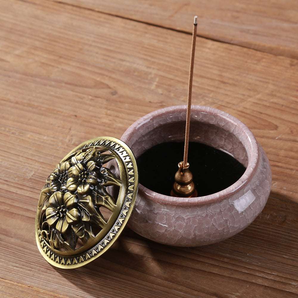 LAMDAWN Ceramic Incense Burner with Incense Stick Holder + Insulation use for Stick or Coil Incense, Sage Cones and Frankincense - LAMDAWN