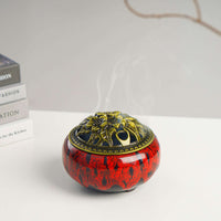 LAMDAWN Ceramic Incense Burner with Incense Stick Holder + Insulation use for Stick or Coil Incense, Sage Cones and Frankincense (New Fambe Red) - LAMDAWN