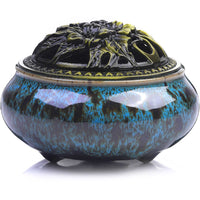 LAMDAWN Ceramic Incense Burner with Incense Stick Holder + Insulation use for Stick or Coil Incense, Sage Cones and Frankincense (Upgrade-Fambe Blue) | INCENSE BURNER | LAMDAWN