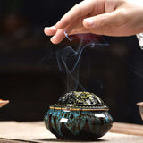 LAMDAWN Ceramic Incense Burner with Incense Stick Holder + Insulation use for Stick or Coil Incense, Sage Cones and Frankincense (Upgrade-Fambe Blue) - LAMDAWN