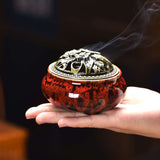 LAMDAWN Ceramic Incense Burner with Incense Stick Holder + Insulation use for Stick or Coil Incense, Sage Cones and Frankincense (Upgrade-Fambe Red) - LAMDAWN