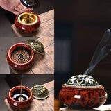 LAMDAWN Ceramic Incense Burner with Incense Stick Holder + Insulation use for Stick or Coil Incense, Sage Cones and Frankincense (Upgrade-Fambe Red) - LAMDAWN