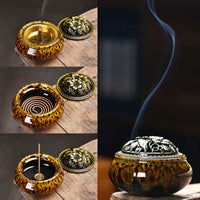 LAMDAWN Ceramic Incense Burner with Incense Stick Holder + Insulation use for Stick or Coil Incense, Sage Cones and Frankincense (Upgrade-Fambe Yellow) - LAMDAWN