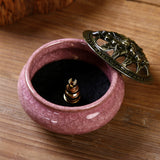 LAMDAWN Ceramic Incense Burner with Incense Stick Holder + Insulation use for Stick or Coil Incense, Sage Cones and Frankincense (Violet) - LAMDAWN