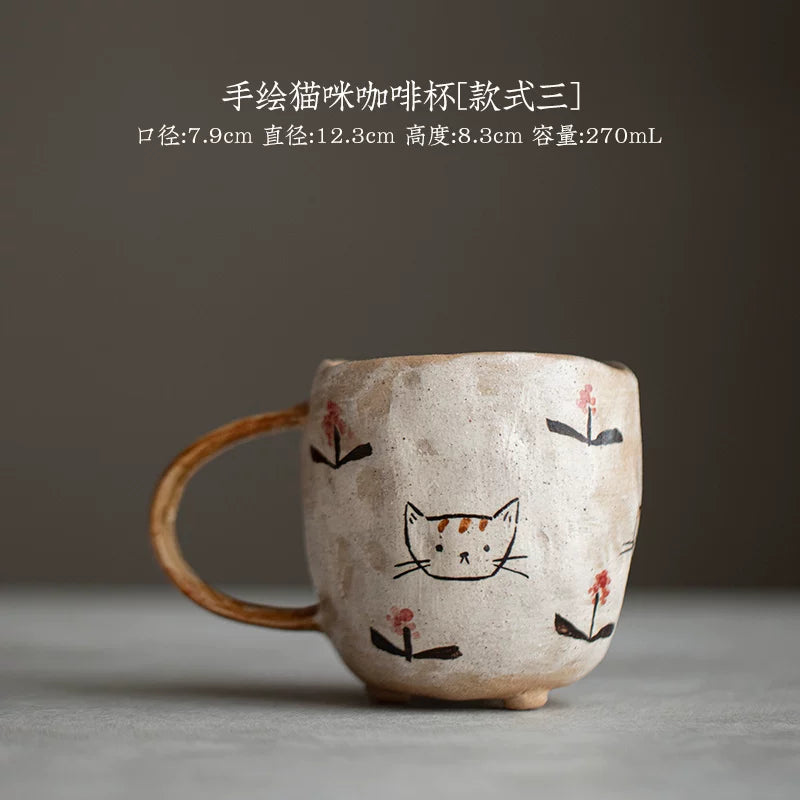 Handmade hand-painted underglaze color pure handmade cat mug original ceramic tea set coffee cup girlfriend gift