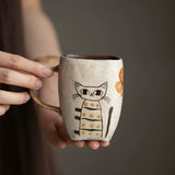 Handmade hand-painted cat ceramic teacup Original tea set Pure handmade wabi-sabi mug Coffee cup Water cup