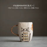 Handmade hand-painted cat ceramic teacup Original tea set Pure handmade wabi-sabi mug Coffee cup Water cup