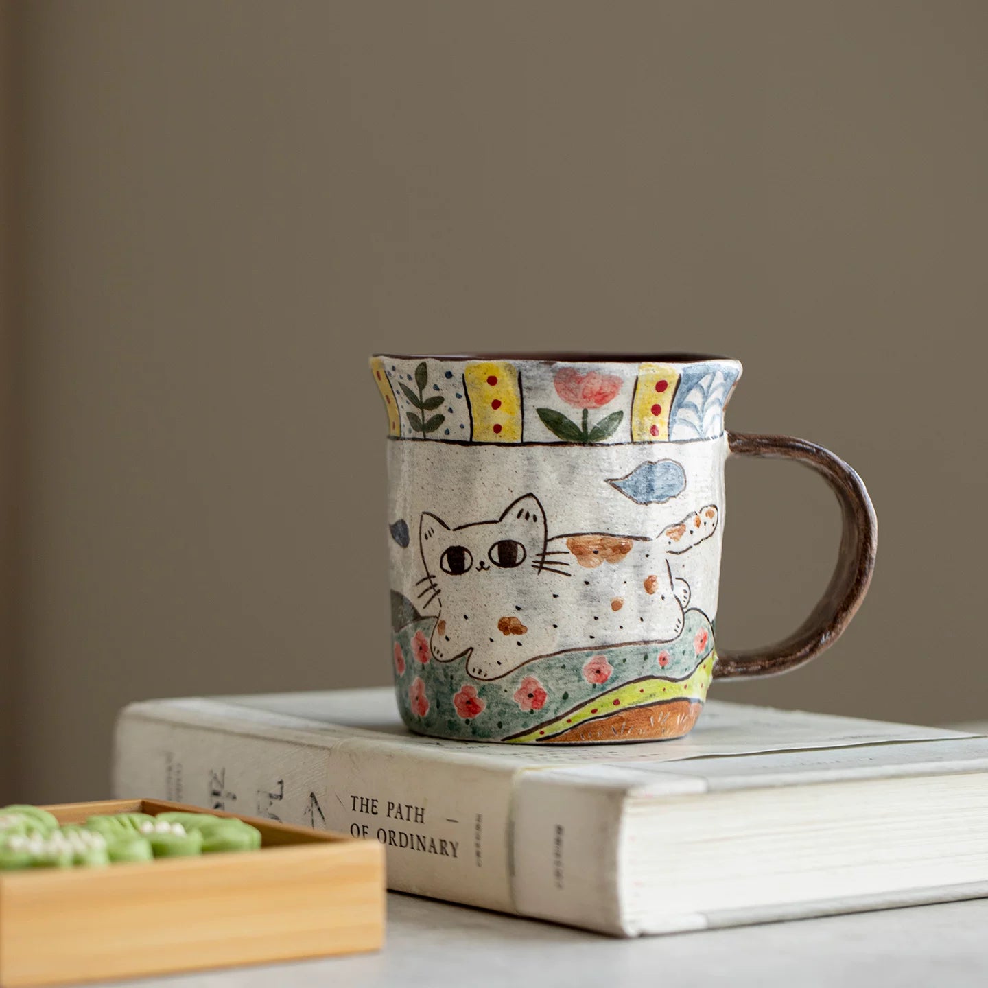 Handmade original ceramic hand-painted underglaze cat mug coffee cup tea cup water cup girlfriend gift