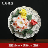 Ceramic handicrafts, peony hanging plate art ornaments, new Chinese living room decorative handicrafts, housewarming gifts
