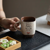 Handmade hand-painted cat ceramic teacup Original tea set Pure handmade wabi-sabi mug Coffee cup Water cup