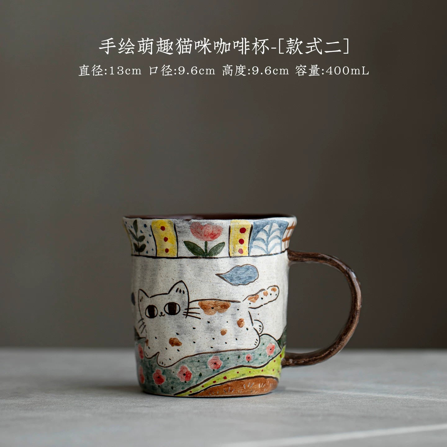 Handmade original ceramic hand-painted underglaze cat mug coffee cup tea cup water cup girlfriend gift