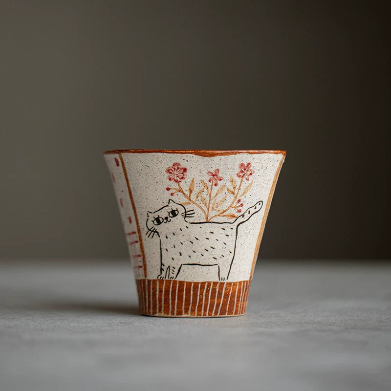 Handmade hand-painted underglaze cat coffee cup original ceramic simple cute teacup water cup girlfriend gift