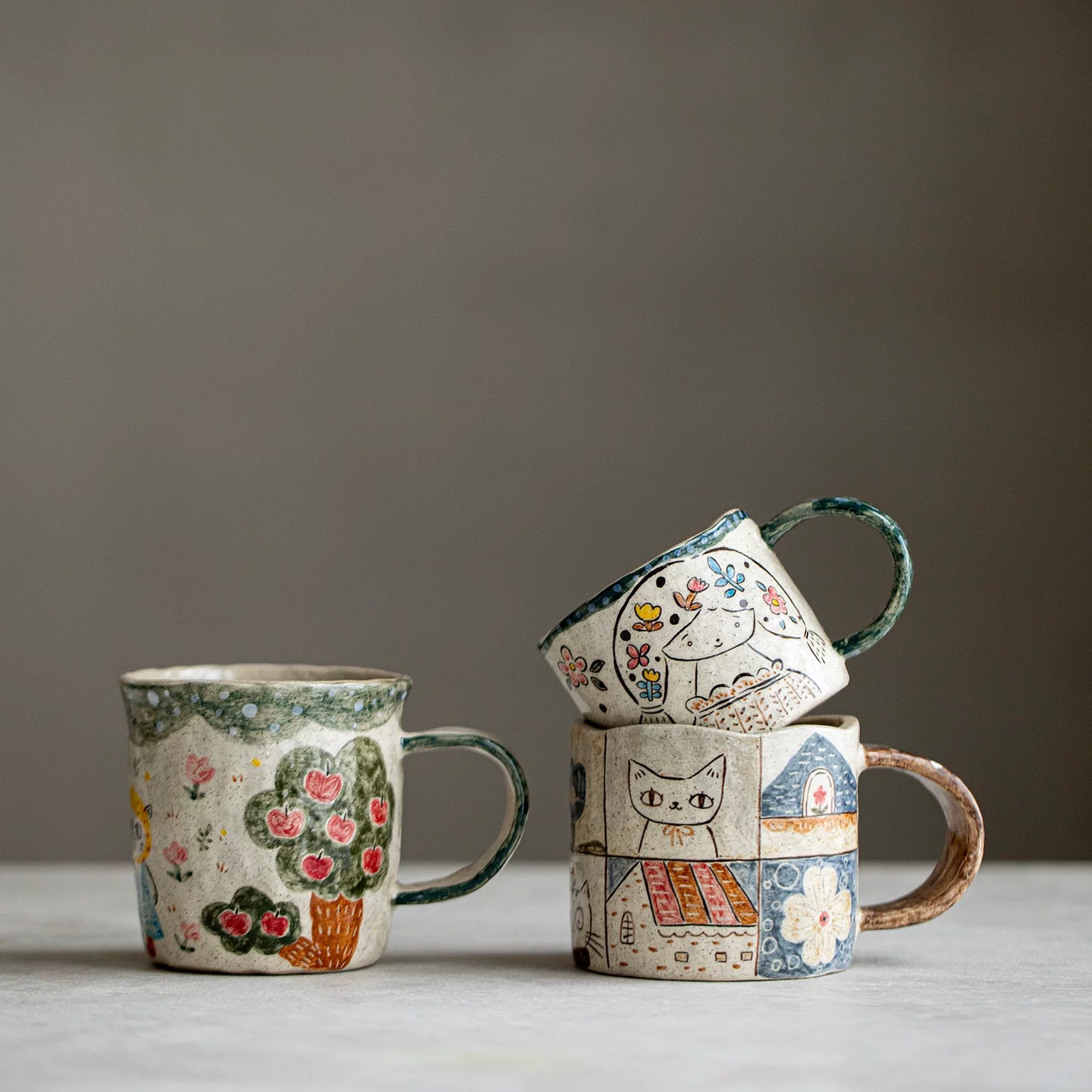 Handmade original screen underglaze color hand-painted cat mug coffee cup water cup girlfriend gift with gift box