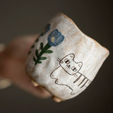 Handmade hand-painted underglaze color pure handmade cat mug original ceramic tea set coffee cup girlfriend gift
