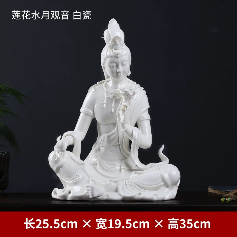 Ceramic ornament "Lotus Water Moon Guanyin" Viewed from Nanhai Guanyin Bodhisattva worshiping household Buddha statues