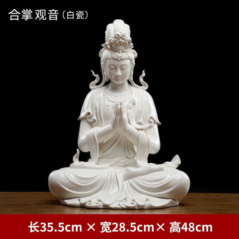 Ceramic ornament "Lotus Water Moon Guanyin" Viewed from Nanhai Guanyin Bodhisattva worshiping household Buddha statues