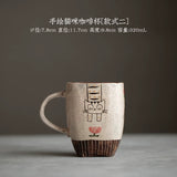 Handmade hand-painted cat ceramic teacup Original tea set Pure handmade wabi-sabi mug Coffee cup Water cup