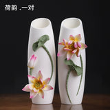 Ceramic handmade vase ornament high-end new Chinese-style living room atmosphere light luxury lotus luxury atmosphere decoration crafts
