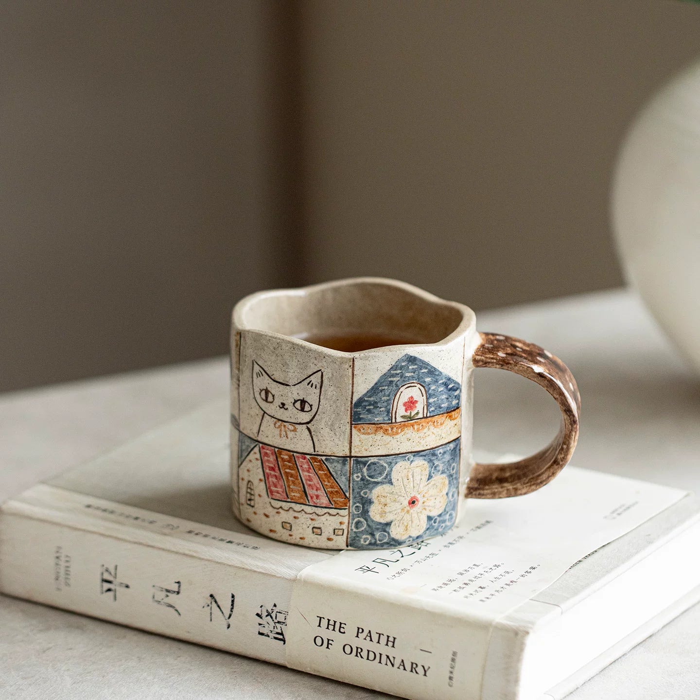 Handmade original screen underglaze color hand-painted cat mug coffee cup water cup girlfriend gift with gift box