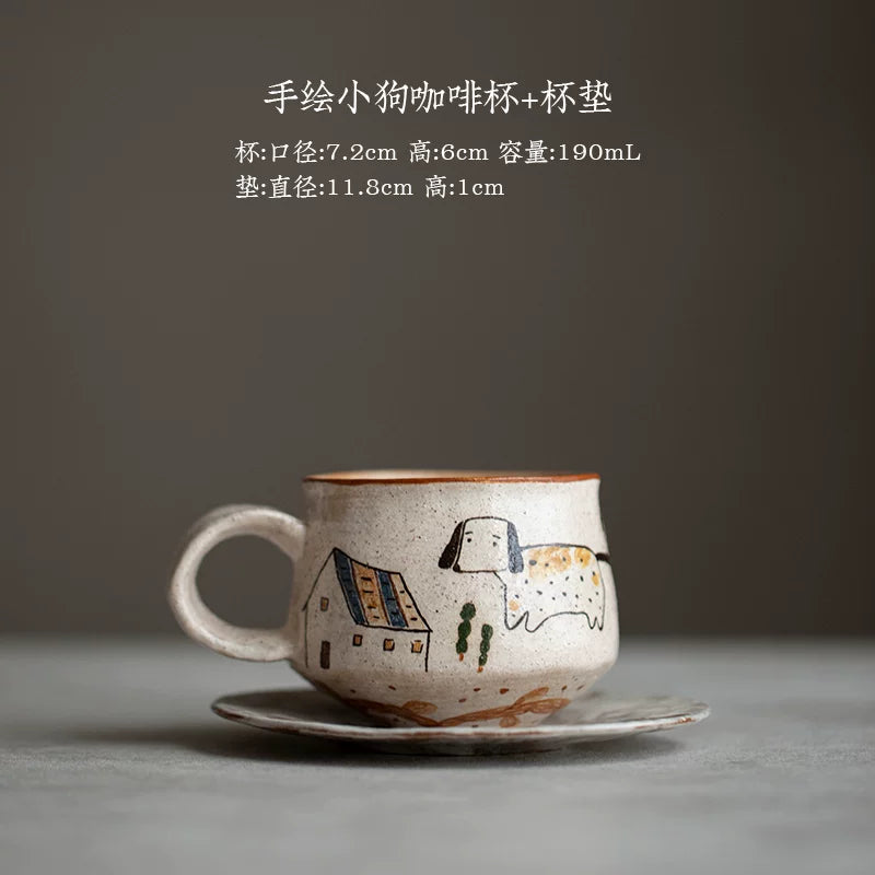 Handmade hand-painted underglaze cat coffee cup original ceramic simple cute teacup water cup girlfriend gift