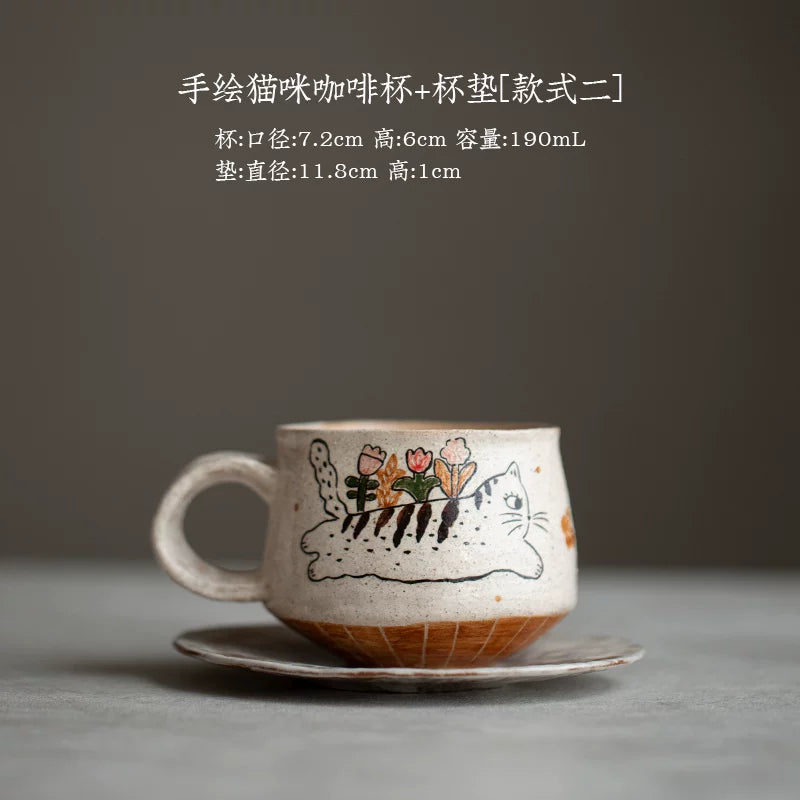 Handmade hand-painted underglaze cat coffee cup original ceramic simple cute teacup water cup girlfriend gift