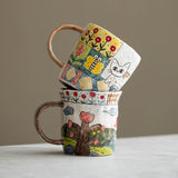 Handmade original ceramic hand-painted underglaze cat mug coffee cup tea cup water cup girlfriend gift
