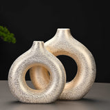 Premium Gold Ceramic Vase, Modern Vase for Minimalist  Decor, Hollow Round Matte Pampas Flower Vases for Boho Home Wedding Party Room Dinner Table Shelf Decor - LAMDAWN