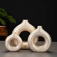 Premium Gold Ceramic Vase, Modern Vase for Minimalist  Decor, Hollow Round Matte Pampas Flower Vases for Boho Home Wedding Party Room Dinner Table Shelf Decor - LAMDAWN
