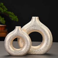 Premium Gold Ceramic Vase, Modern Vase for Minimalist  Decor, Hollow Round Matte Pampas Flower Vases for Boho Home Wedding Party Room Dinner Table Shelf Decor - LAMDAWN