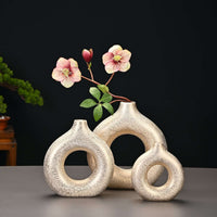 Premium Gold Ceramic Vase, Modern Vase for Minimalist  Decor, Hollow Round Matte Pampas Flower Vases for Boho Home Wedding Party Room Dinner Table Shelf Decor - LAMDAWN