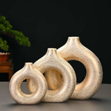 Premium Gold Ceramic Vase, Modern Vase for Minimalist  Decor, Hollow Round Matte Pampas Flower Vases for Boho Home Wedding Party Room Dinner Table Shelf Decor - LAMDAWN