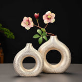 Premium Gold Ceramic Vase, Modern Vase for Minimalist  Decor, Hollow Round Matte Pampas Flower Vases for Boho Home Wedding Party Room Dinner Table Shelf Decor（Set of 3） - LAMDAWN