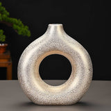 Premium Gold Ceramic Vase, Modern Vase for Minimalist  Decor, Hollow Round Matte Pampas Flower Vases for Boho Home Wedding Party Room Dinner Table Shelf Decor（Set of 3） - LAMDAWN