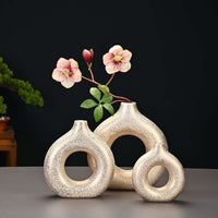 Premium Gold Ceramic Vase, Modern Vase for Minimalist  Decor, Hollow Round Matte Pampas Flower Vases for Boho Home Wedding Party Room Dinner Table Shelf Decor（Set of 3） - LAMDAWN