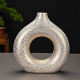 Premium Gold Ceramic Vase, Modern Vase for Minimalist  Decor, Hollow Round Matte Pampas Flower Vases for Boho Home Wedding Party Room Dinner Table Shelf Decor（Set of 3） - LAMDAWN