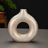 Premium Gold Ceramic Vase, Modern Vase for Minimalist  Decor, Hollow Round Matte Pampas Flower Vases for Boho Home Wedding Party Room Dinner Table Shelf Decor（Set of 3） - LAMDAWN