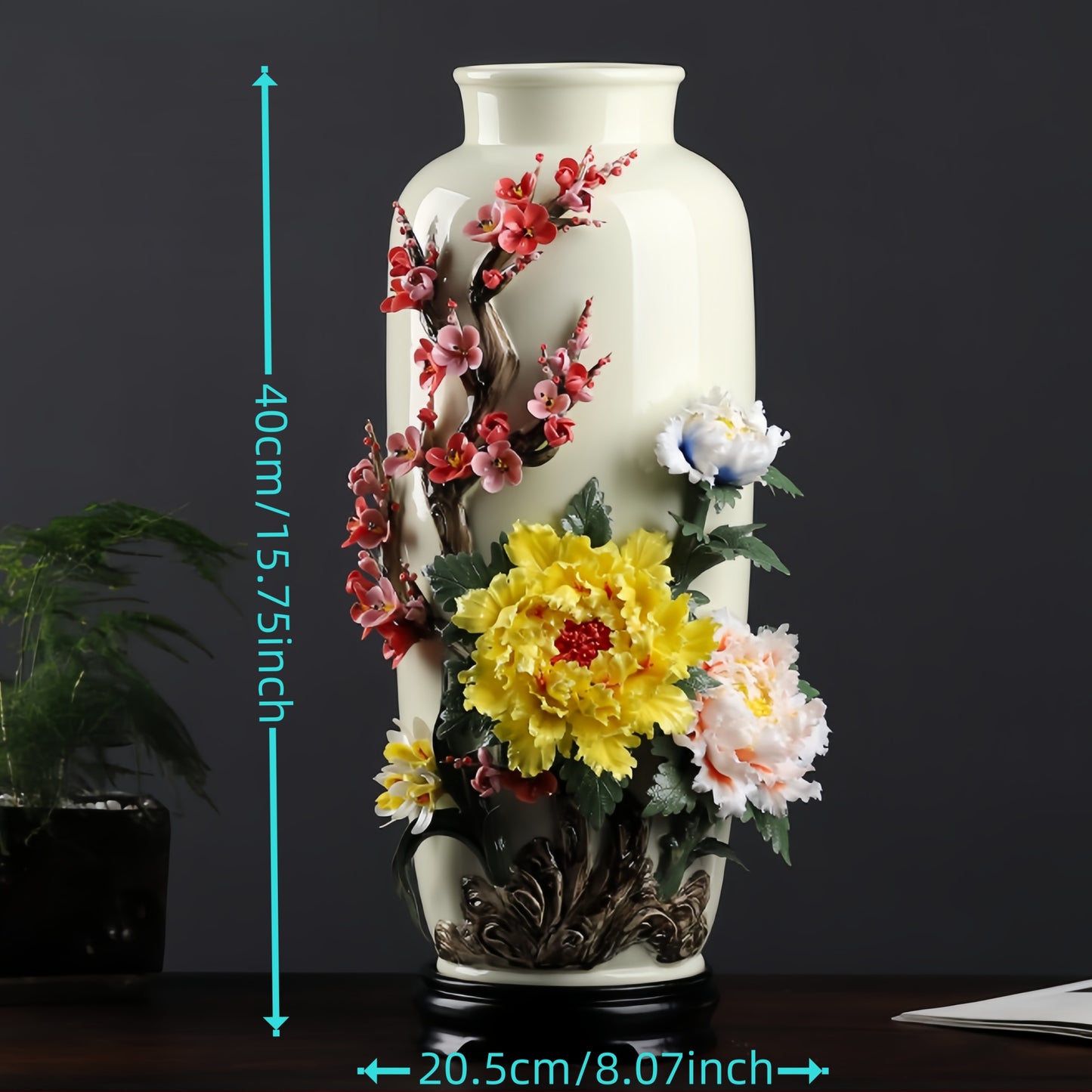 Handcrafted Chinese Ceramic Floral Vase Ornament