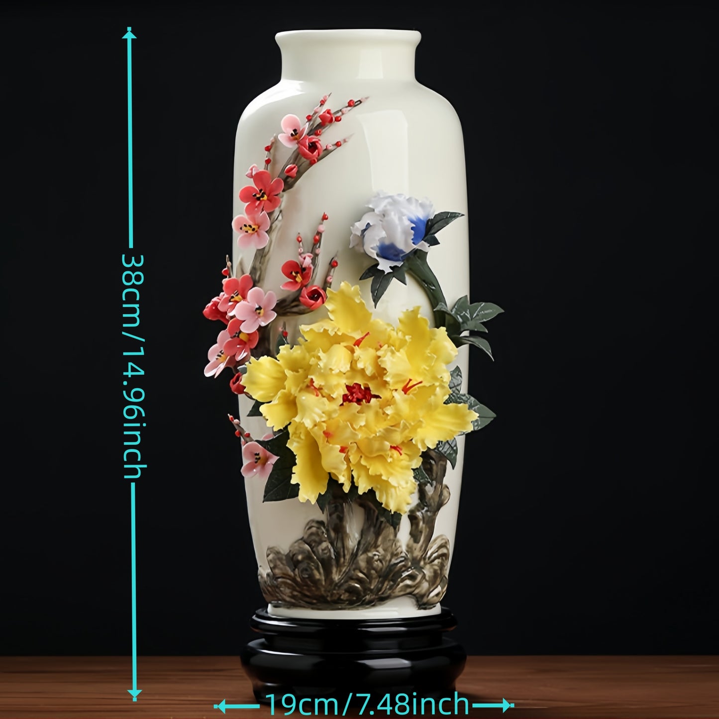 Handcrafted Chinese Ceramic Floral Vase Ornament