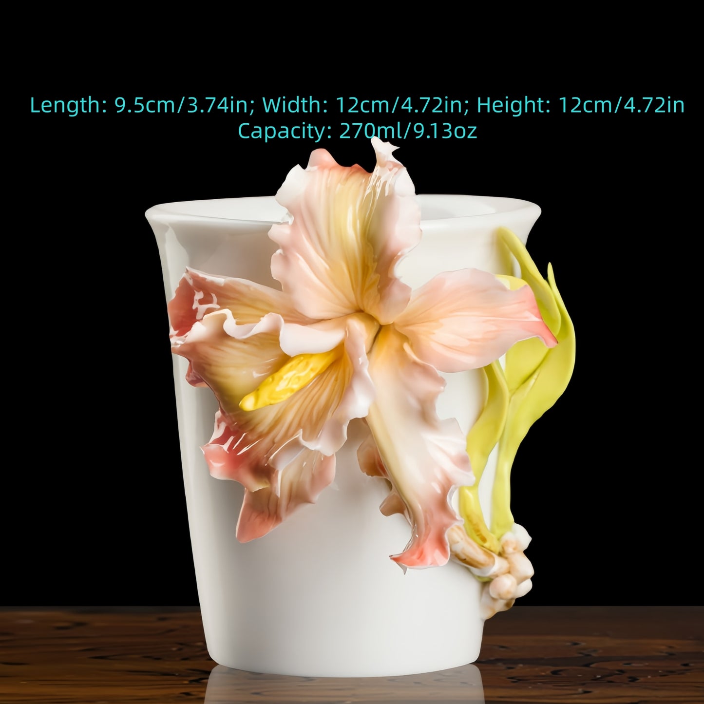 Iris Cola Cup Intangible Cultural Heritage Hand-Sculpted Floral Ceramic Mug Coffee Cup - 100% Handcrafted