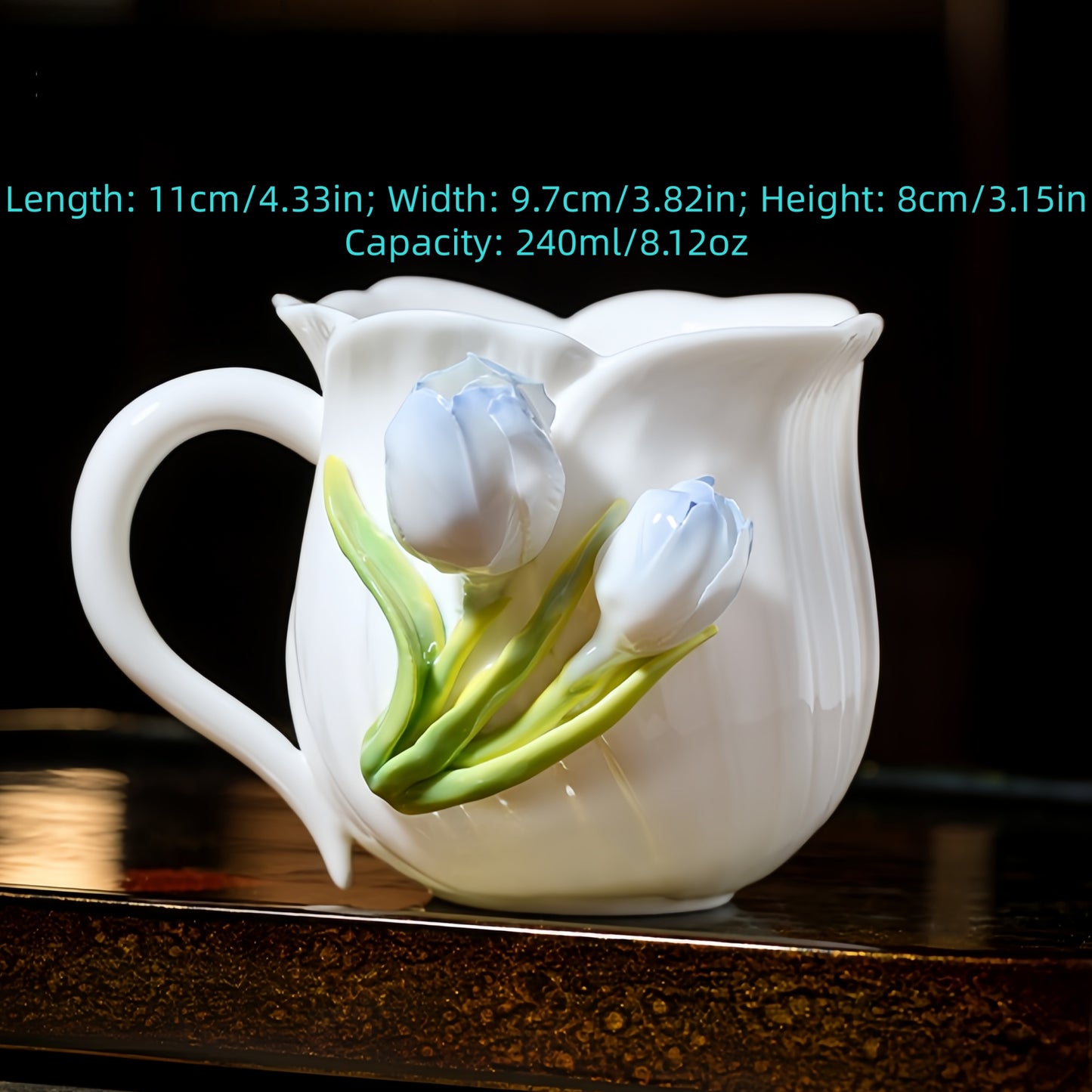 Intangible Cultural Heritage Hand-Sculpted Ceramic Tulip Flower Water Cup Coffee Cup(blue) - 100% Handcrafted