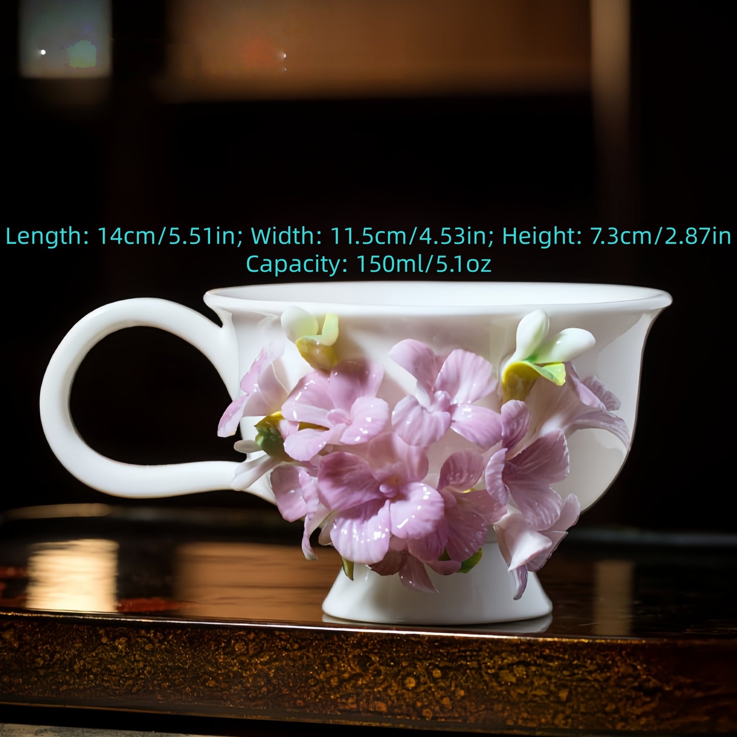 Intangible Cultural Heritage Hand-Sculpted Ceramic Hydrangea Water Cup Coffee Mug - 100% Handcrafted