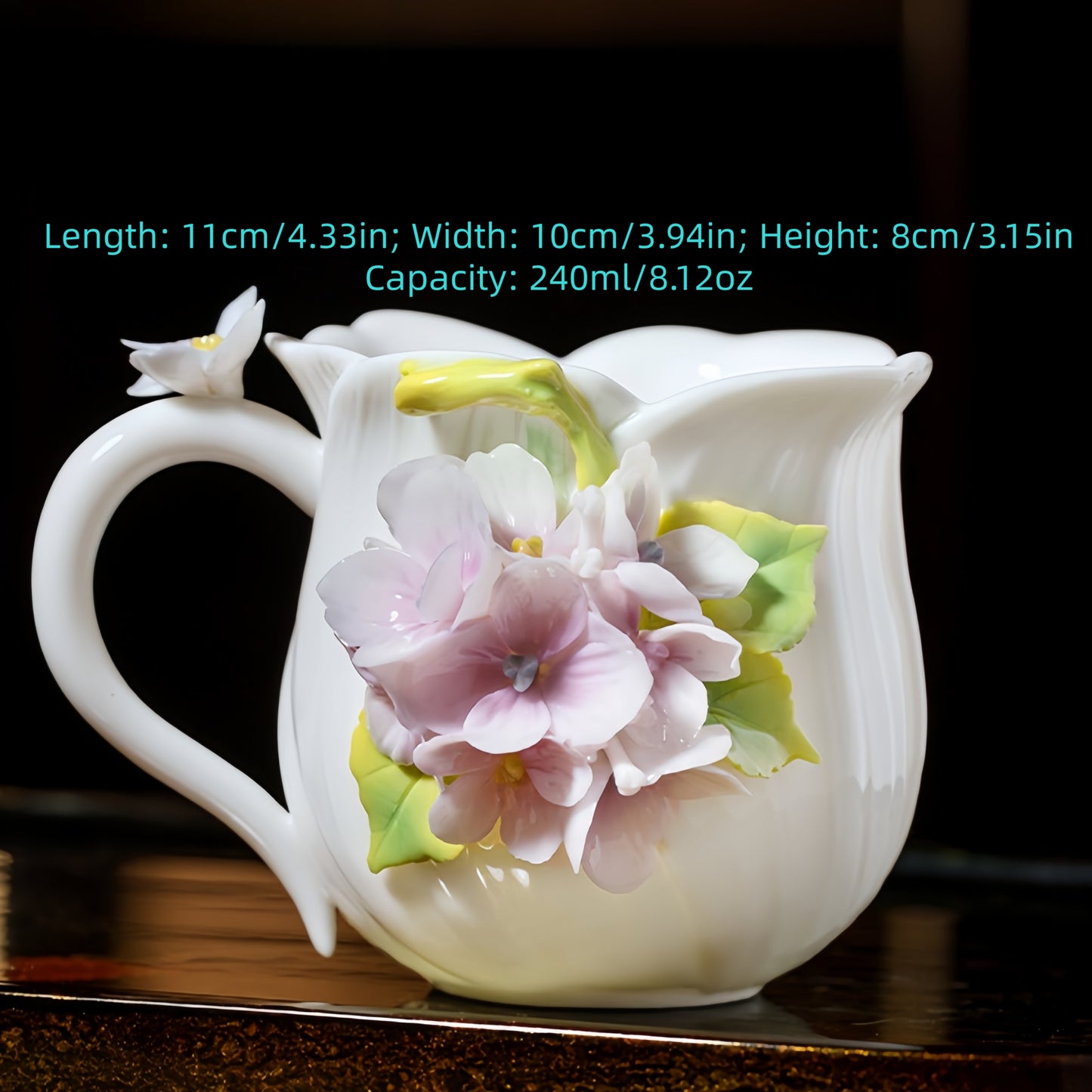 Intangible Cultural Heritage Hand-Sculpted Ceramic Hydrangea Water Cup Coffee Mug - 100% Handcrafted