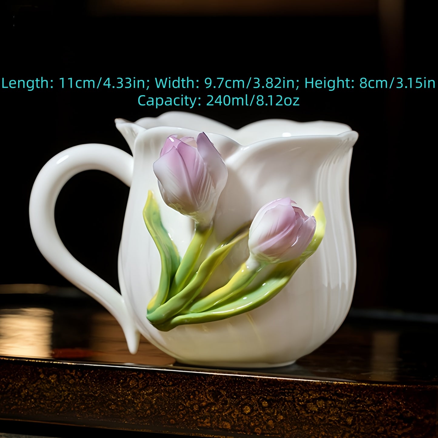 Intangible Cultural Heritage Hand-Sculpted Ceramic Tulip Flower Water Cup Coffee Cup(purple) - 100% Handcrafted