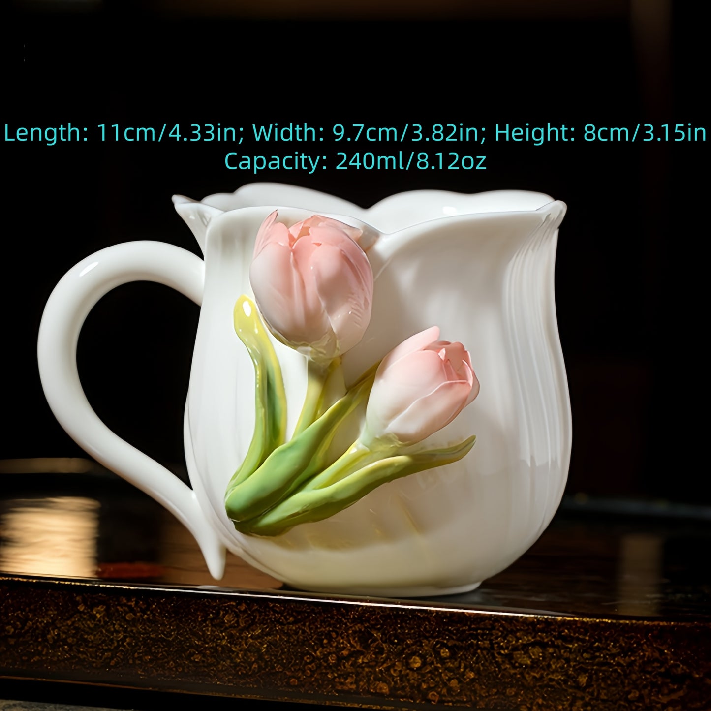 Intangible Cultural Heritage Hand-Sculpted Ceramic Tulip Flower Water Cup Coffee Cup(pink) - 100% Handcrafted